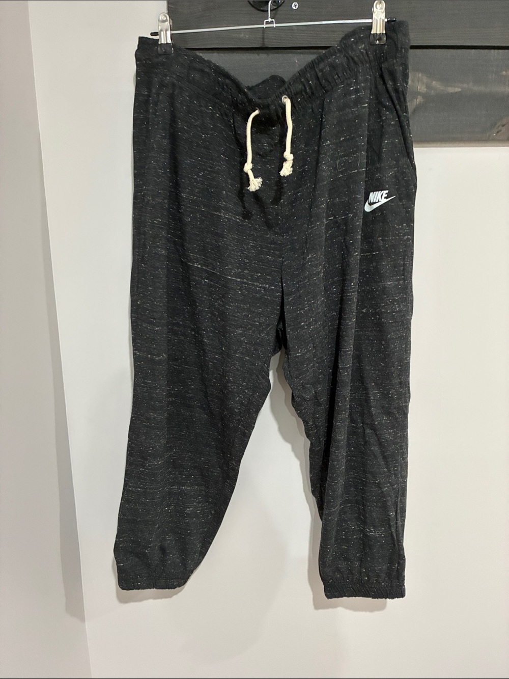 Nike Black Speckled Sweatpants with White Drawstring